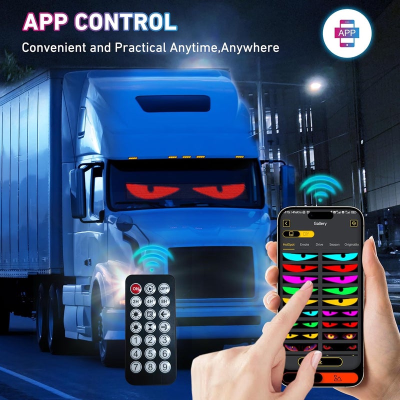 UPONELED 35.35in*7.56in Big LED Eyes for Truck Windshield,Programmable RGB Full Color Devil Eyes Light for Cars,Windshield Eyes Flex LED Display Custom Text DIY Pattern,(Suitable for Car,Trucks, Pickups) - Image 4